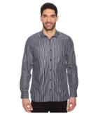 Calvin Klein Engineered Stripe Button Down Shirt (black Iris) Men's Clothing
