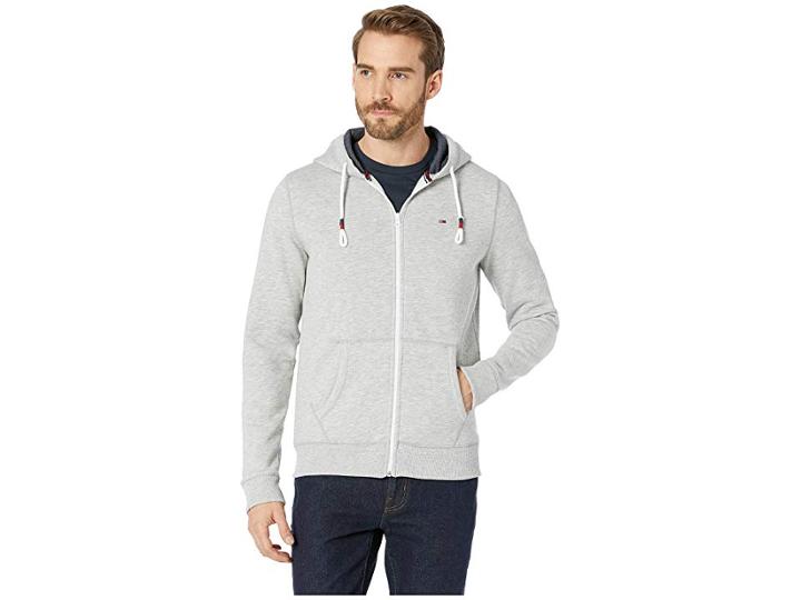 Tommy Jeans Original Zip Hoodie (light Grey Heather) Men's Sweatshirt