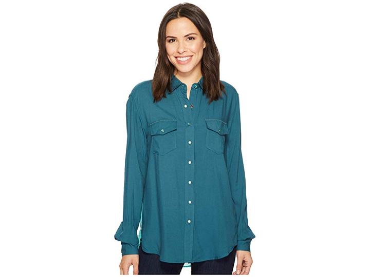 Cruel Long Sleeve Boyfriend Fit Plain Weave (teal) Women's Clothing