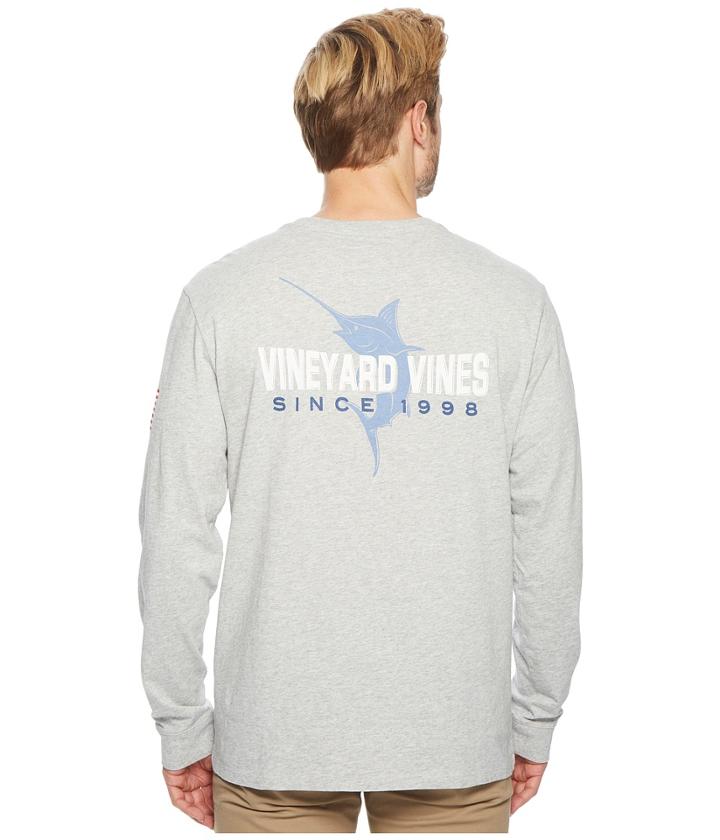 Vineyard Vines Long Sleeve 98 Marlin Pocket Tee (gray Heather) Men's T Shirt