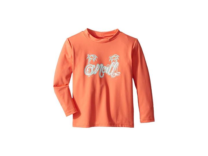 O'neill Kids Skins Long Sleeve Rash Tee (infant/toddler/little Kids) (coral Punch) Girl's Swimwear