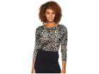 Bobeau Bishop Sleeve Knit Tee (black/grey Animal) Women's T Shirt