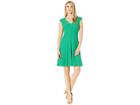 London Times Shirred Shoulder Fit And Flare (green Bean) Women's Dress