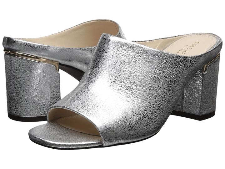 Cole Haan Laree Open Toe Mule (silver Crackle Metallic Leather) Women's Clog/mule Shoes