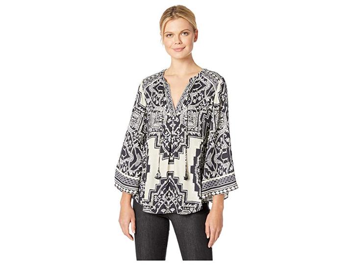 Hale Bob Urban Nomad Printed Rayon Snake Jaquard Faistina Top (black) Women's Clothing