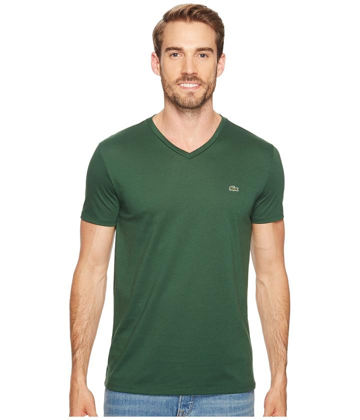 Lacoste Short Sleeve Pima Jersey V-neck T-shirt (green) Men's Short Sleeve Pullover