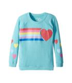 Chaser Kids Super Soft Love Knit Raglan Rainbow Heart Pullover (little Kids/big Kids) (island) Girl's Clothing