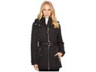 Tommy Hilfiger Diamond Quilt With Belt And Hood (black) Women's Coat