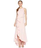 Adrianna Papell Petite Sleeveless Long Knit Crepe Gown With Cascade Skirt Detail (pale Shell) Women's Dress