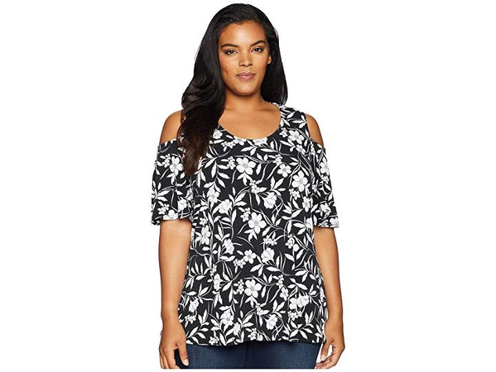 Karen Kane Plus Plus Size Cold Shoulder Top (print) Women's Clothing