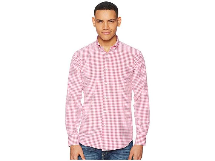 Bugatchi Long Sleeve Button Down Collar Woven Shaped (pink) Men's Clothing
