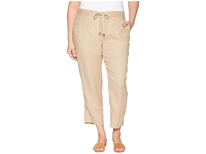 Lauren Ralph Lauren Plus Size Straight Linen Pants (birch Tan) Women's Casual Pants