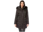 Kenneth Cole New York Chevron Multi Quilt 3/4 Down Jacket W/ Faux Fur Hood (black) Women's Coat