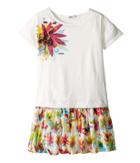 Junior Gaultier Dress With T-shirt Top With Image Of Flower And Flower Bottom (big Kids) (ecru) Girl's Dress