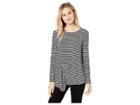 Kenneth Cole New York Smocked Long Sleeve Top (downtown Stripe Sky Grey) Women's Clothing