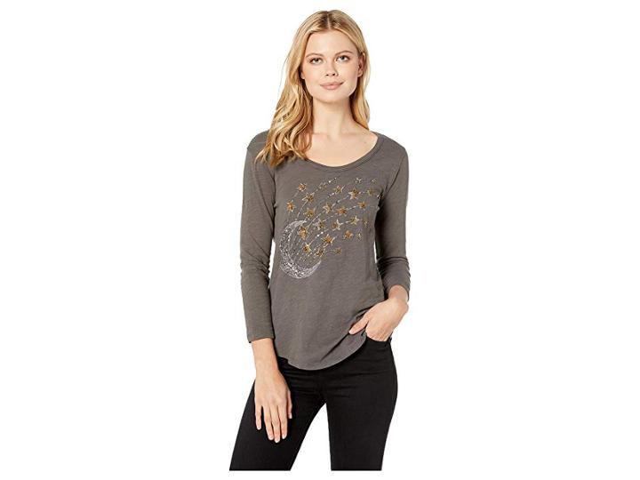 Lucky Brand Stars And Moon Beaded Tee (lucky Black) Women's T Shirt