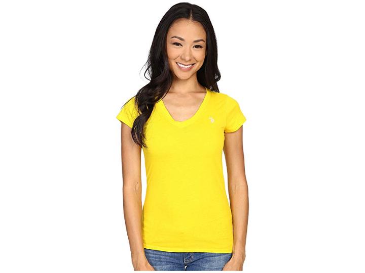 U.s. Polo Assn. Solid V-neck Tee (sailing Yellow) Women's Short Sleeve Pullover