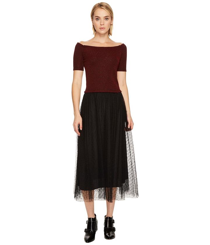 Red Valentino Striped Jersey Lurex Dress (lacca/nero) Women's Dress