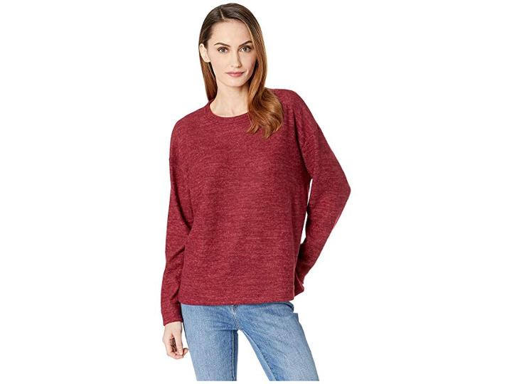 Nally & Millie Long Sleeve Boxy Top With Side Slit (wine) Women's Clothing