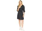 Mod-o-doc Windowpane Flannel Plaid Mandarin Collar Tuxedo Pleat Dress (black) Women's Dress
