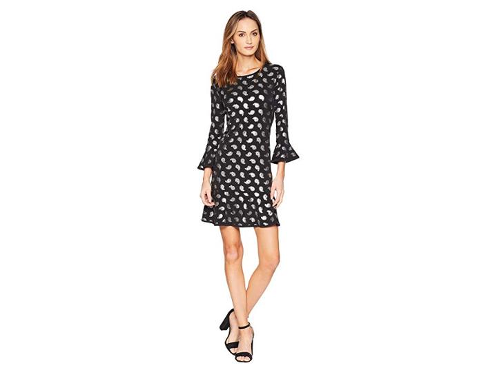 Michael Michael Kors Pais Foil Flounce Dress (black/silver Foil) Women's Dress