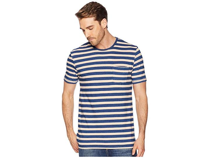 Lucky Brand Stripe Crew Neck Tee (indigo Multi) Men's Clothing