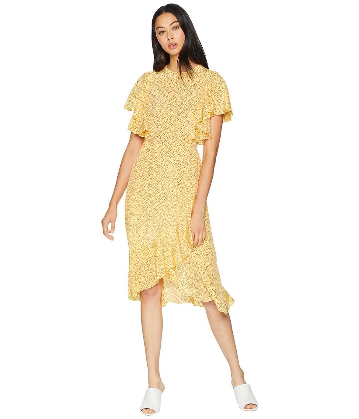 Juicy Couture Laurel Ditsy Ruffle Silk Dress (butter Cup City Rouge) Women's Dress