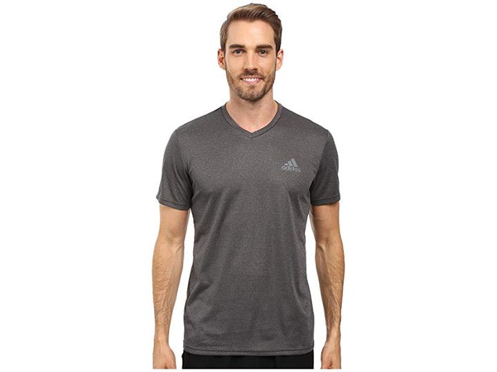 Adidas Essential Tech V-neck Tee (dark Grey Heather/vista Grey) Men's T Shirt