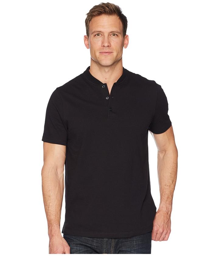 Perry Ellis Stretch Solid Jacquard Henley (black) Men's Clothing
