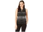 Tommy Hilfiger Printed Logo Zip Knit Top (black/ivory) Women's Clothing
