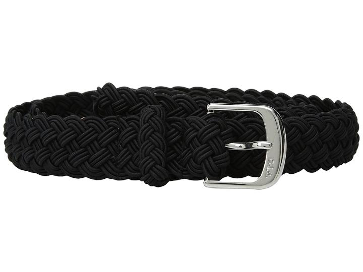Lauren Ralph Lauren 1 1/4 Woven Elastic Stretch Belt With Roller Engraved Buckle (black) Women's Belts