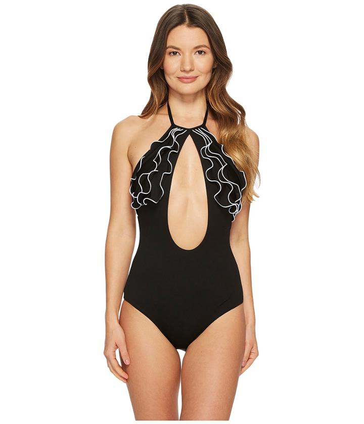 La Perla Waves Non-wired One-piece (black/white) Women's Swimsuits One Piece