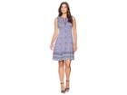 Maggy London Global Medallion Border Printed Scuba Fit And Flare (grey/blue) Women's Dress