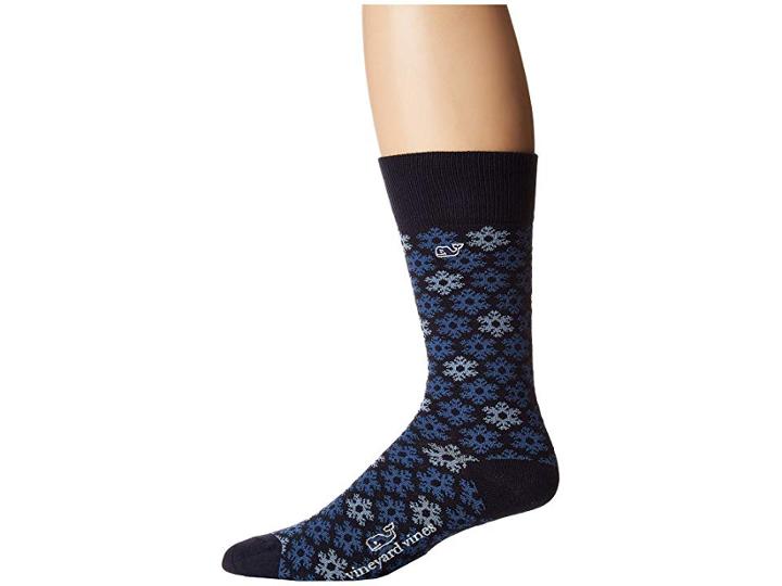 Vineyard Vines Snowflake Icon Socks (vineyard Navy) Men's Crew Cut Socks Shoes