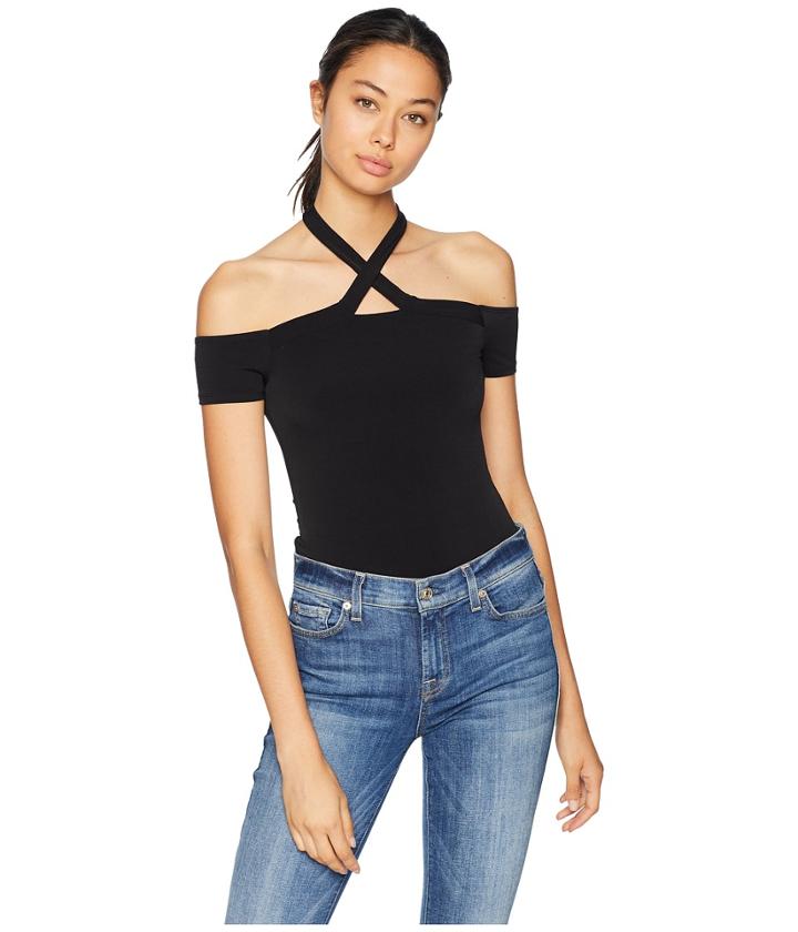 Bcbgeneration Halter Neck Off Shoulder Bodysuit (black) Women's Jumpsuit & Rompers One Piece