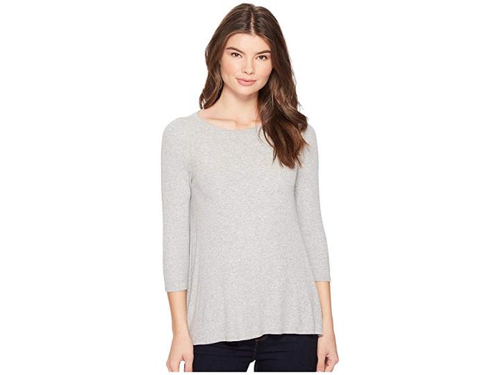 Three Dots 3/4 Sleeve Swing Tee (granite) Women's Long Sleeve Pullover