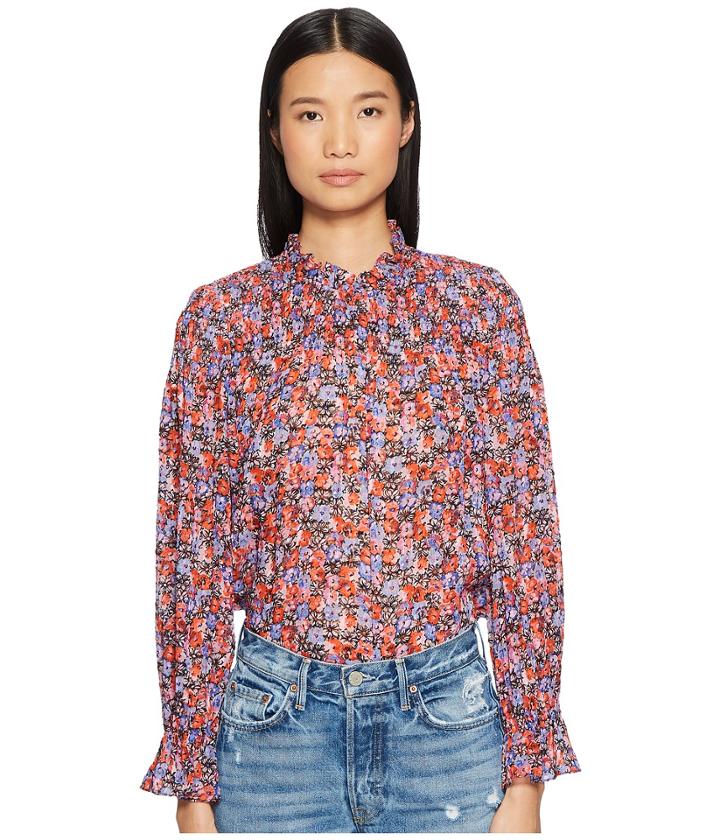 Rebecca Taylor Cosmic Fleur Print Smocked Top (multi Combo) Women's Blouse