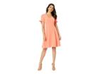 London Times V-neck Fit Flare W/ Tie Sleeve (peach) Women's Dress