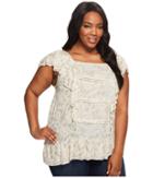 Lucky Brand Plus Size Woven Mix Ruffle Tank Top (natural Multi) Women's Short Sleeve Pullover