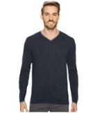 Agave Denim Fin Long Sleeve V-neck 14gg Sweater (blue Nights) Men's Long Sleeve Pullover