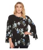 Vince Camuto Specialty Size Plus Size Flared Sleeve Windswept Bouquet Blouse (cameo Blue) Women's Blouse