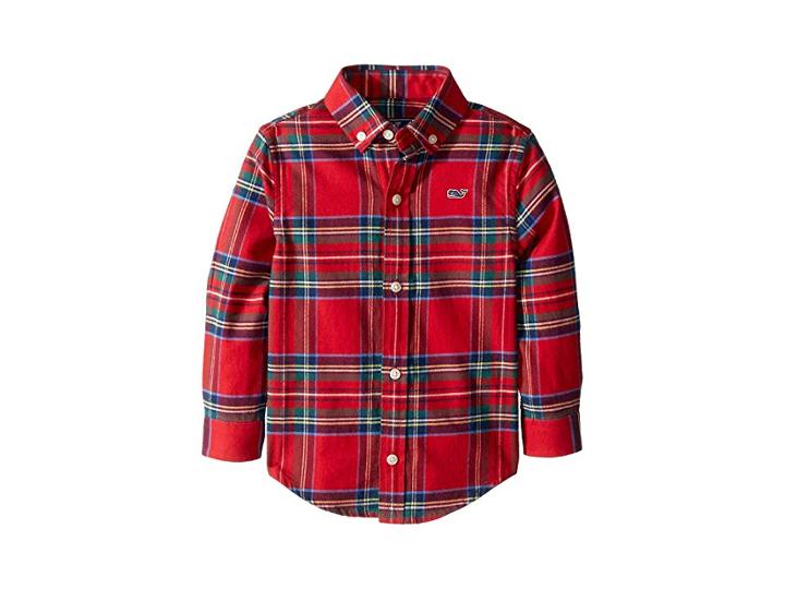 Vineyard Vines Kids Jolly Plaid Flannel Whale Shirt (toddler/little Kids/big Kids) (calypso Red) Boy's Clothing