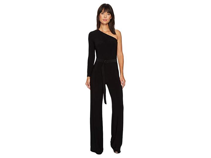 Kamalikulture By Norma Kamali One Shoulder Jumpsuit With Mid Belt (black) Women's Jumpsuit & Rompers One Piece