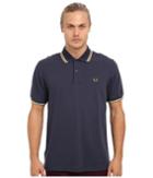 Fred Perry Twin Tipped Fred Perry Polo (dark Airforce/ecru/mustard) Men's Short Sleeve Pullover