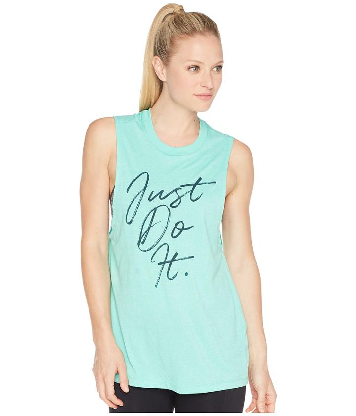 Nike Dry Tank Top Legend Muscle Jdi (light Menta/white/heather) Women's Sleeveless