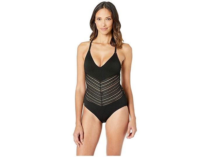 Robin Piccone Perla V-neck One-piece (black) Women's Swimsuits One Piece