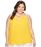 Michael Michael Kors Plus Size Chain Neck Woven Slit Top (taxi Yellow) Women's Clothing