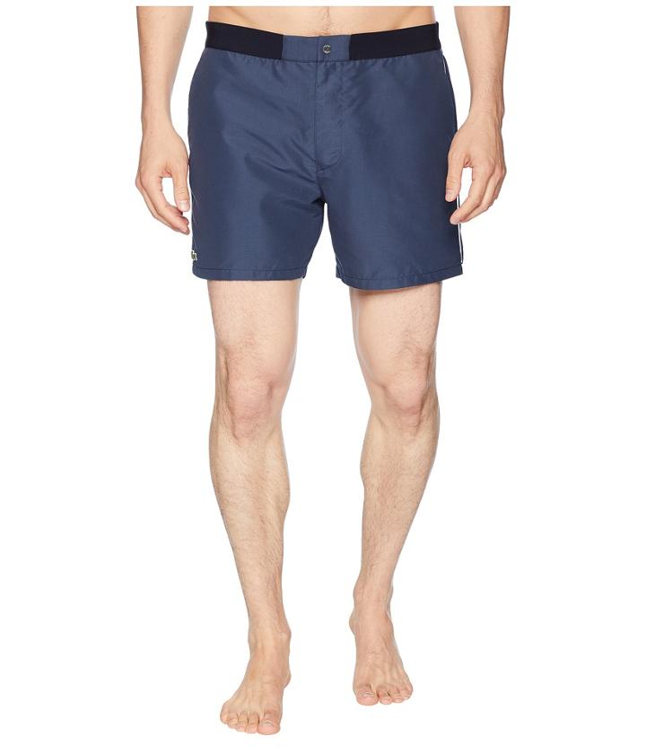 Lacoste Piped Taffeta Swimming Trunks (navy Blue) Men's Swimwear