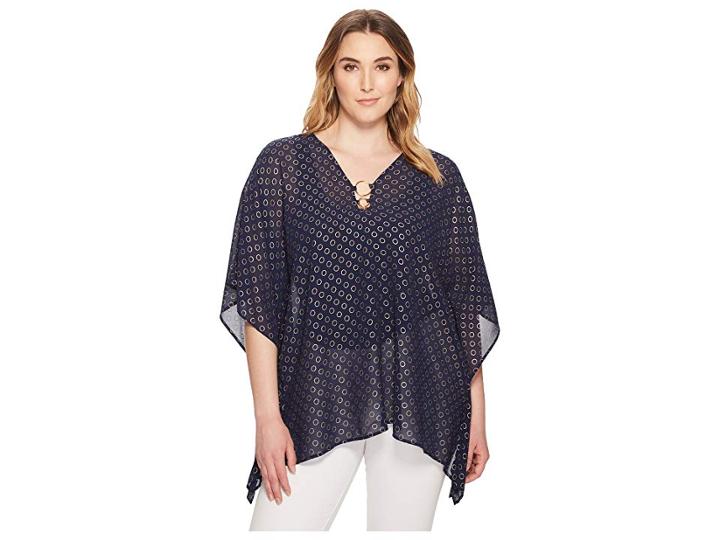 Michael Michael Kors Plus Size Rope Dot Foil Ring Top (true Navy/gold Foil) Women's Clothing