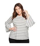 Two By Vince Camuto Plus Size Ruched Bell Sleeve Nova Thin Stripe Top (grey Heather) Women's Clothing